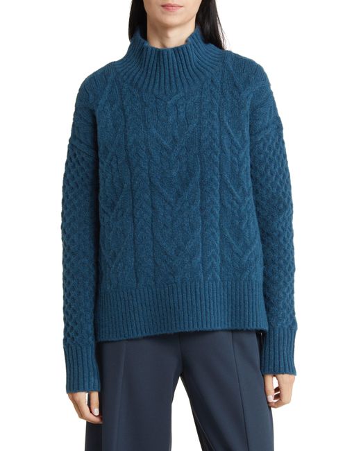 Nordstrom Blue Mock Neck Cable Knit Sweater
