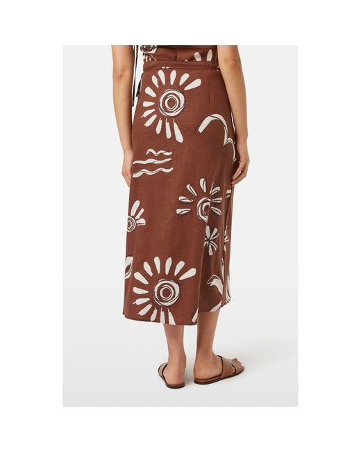 Scotch & Soda Brown Print Stretch Linen Blend Midi Wrap Skirt