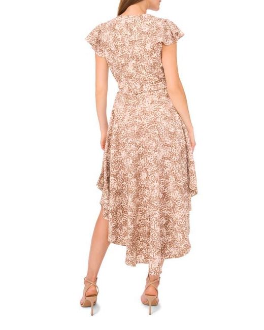 Vince Camuto Pink Abstract Print Flutter Sleeve Midi Dress