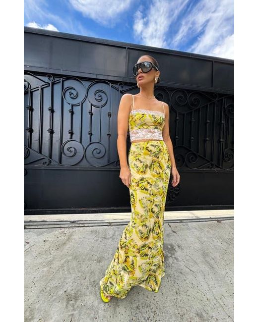 AFRM Yellow Tegan Print Mesh Maxi Skirt