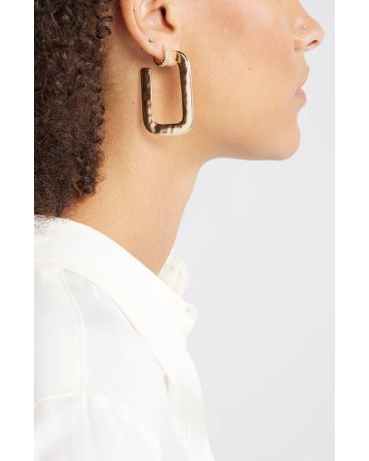 Open Edit Metallic Watery Rectangular Hoop Earrings
