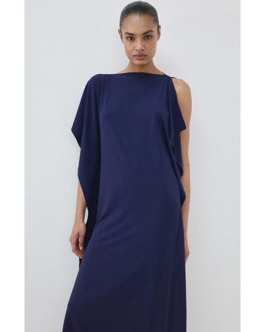 Mango Blue Ruffle Trim Caftan