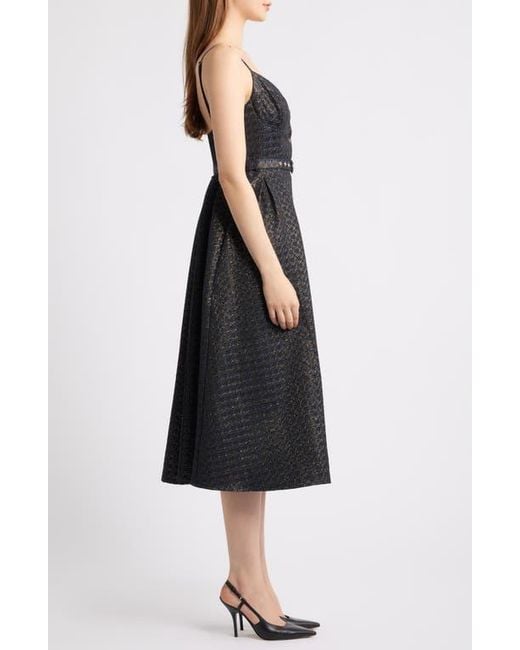slim fit dress slacks Linda Stretch Cady Midi Fit And Flare in Black