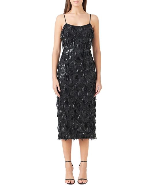 Endless Rose Black Diagonal Sequin Dress