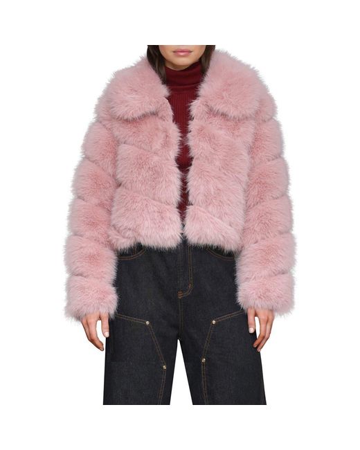 Avec Les Filles Pink Faux Fur Crop Jacket