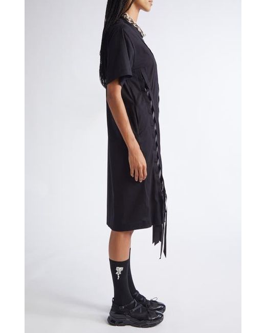 Simone Rocha Black Unraveling Ribbon Inset T-Shirt Dress