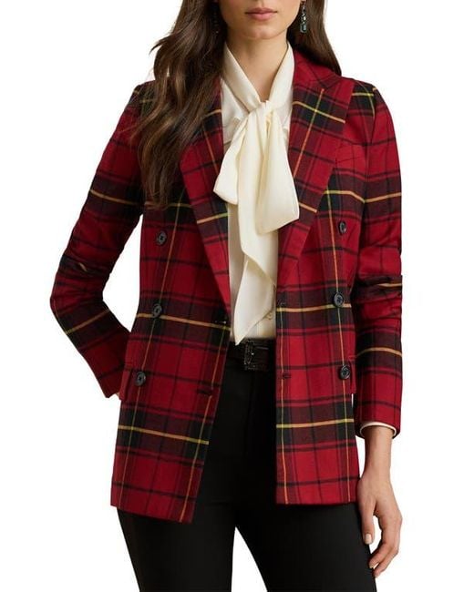 Ralph Lauren Red Plaid Double Breasted Wool Blend Blazer