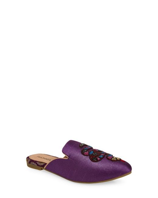 Fuchsia Purple Embroidered Serpent Pointed Toe Mule