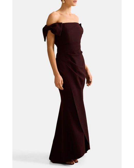 EVER NEW Red Kalee Bow Trim Off The Shoulder Gown