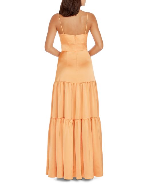 Dress the Population Orange Tess Tiered Satin Gown