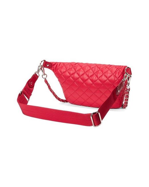 MZ Wallace Red Small Crosby Quilted Nylon Convertible Sling Bag