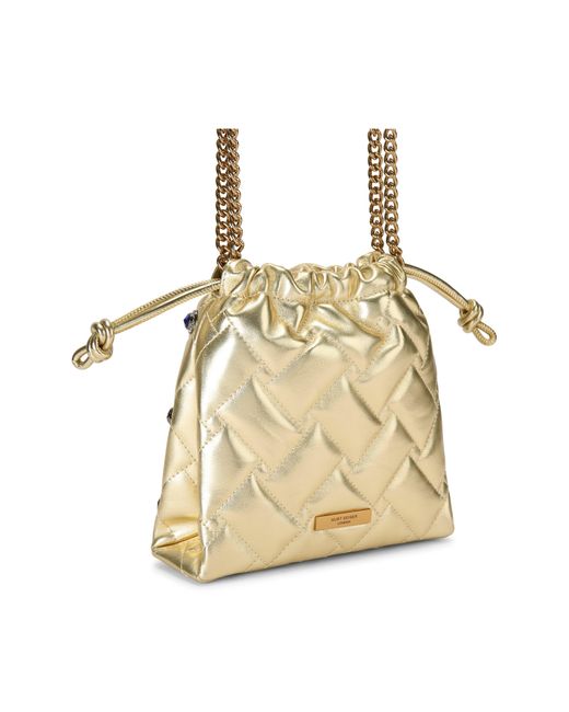 Kurt Geiger Metallic Small Kensington Embellished Quilted Leather Drawstring Crossbody Bag