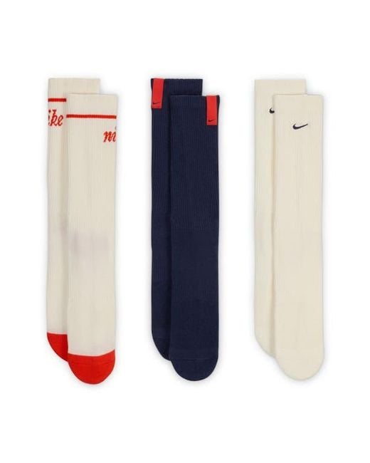 Nike White Assorted 3-Pack Dri-Fit Everyday Plus Cushioned Crew Socks for men