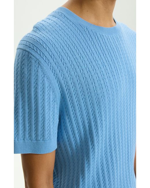 Theory Blue Cable Short Sleeve Cotton Blend Sweater for men