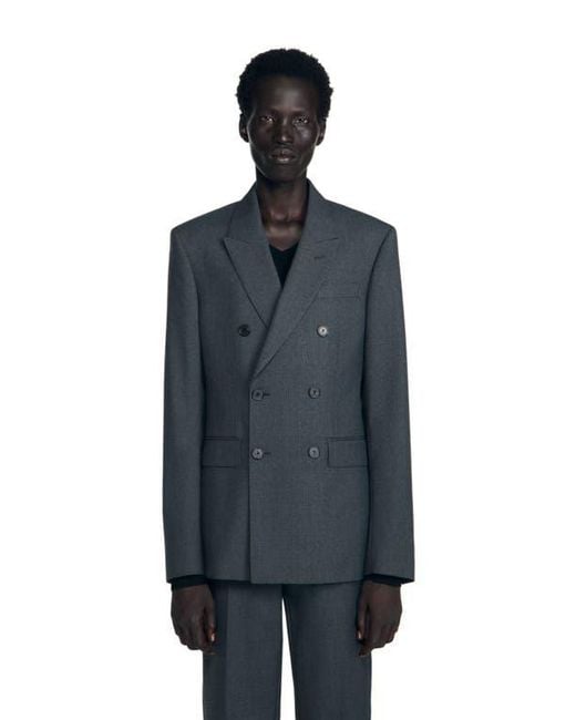 Sandro Blue Double-Breasted Classic Suit Jacket for men