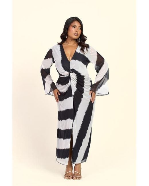 FASHION-SZN CURVE Natural Monochrome Twist Front Midi Dress
