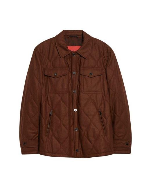 Isaia Brown Onion Quilted Wool & Silk Shirt Jacket for men