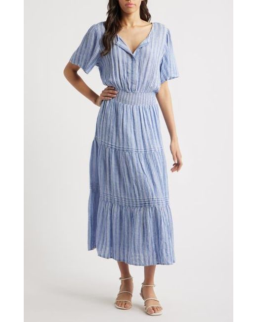 Rails Blue Cannes Stripe Linen Blend Dress