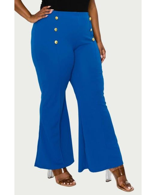 L I V D Blue Button High Waist Flare Pants