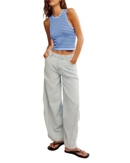 Free People Blue You'Re Up Stripe Rib Crop Tank