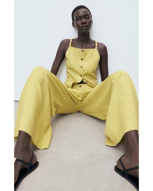 Mango Yellow Luce Stripe Wide Leg Pants