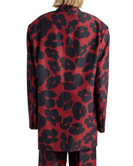 Dries Van Noten Red Floral Print Oversize Double Breasted Blazer