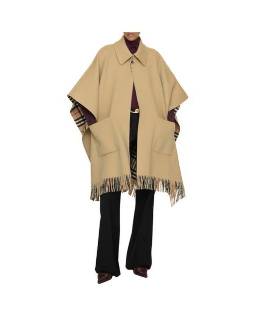 Burberry Natural Reversible Check Wool Cape