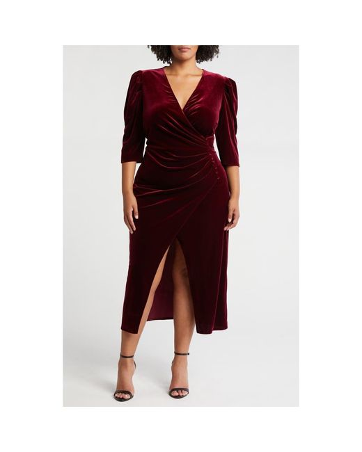 Chelsea28 Velvet Faux Wrap Midi Cocktail Dress in Red Lyst