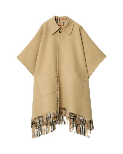 Burberry Natural Reversible Check Wool Cape