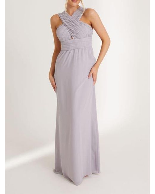 Six Stories Purple Cross Neck Chiffon Bridesmaid Dress