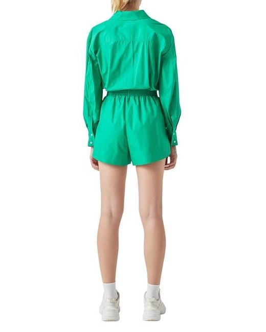 Grey Lab Green Oversize Long Sleeve Cotton Romper
