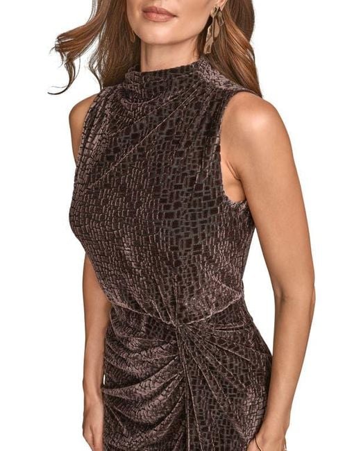sleeveless velvet burnout midi dress Donna Karan Women's Sleeveless Abstract Burnout Midi A-Line Dress in Desert Clay Multi Red, Size 16