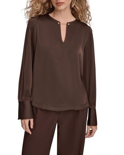 Donna Karan Brown Chain Detail Long Sleeve Top