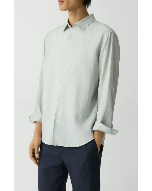 Theory Gray Irving Solid Linen Button-Up Shirt for men
