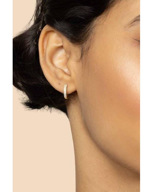 Oradina Metallic 14K Twin Row Diamond Mini Hoops