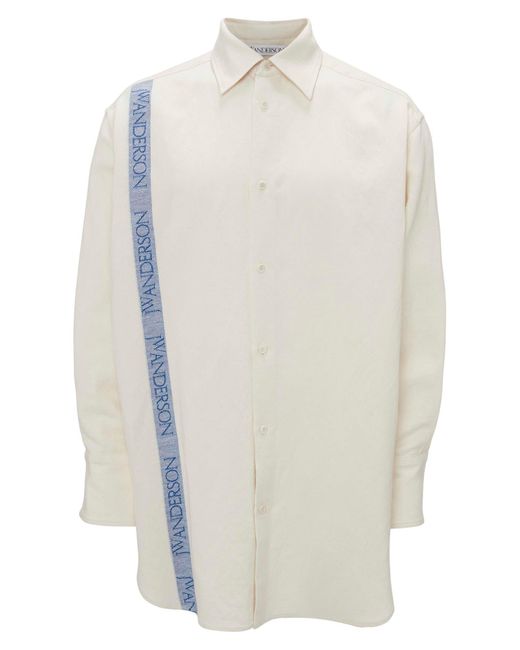 J.W. Anderson White Oversize Logo Tape Cotton & Linen Button-up Shirt for men