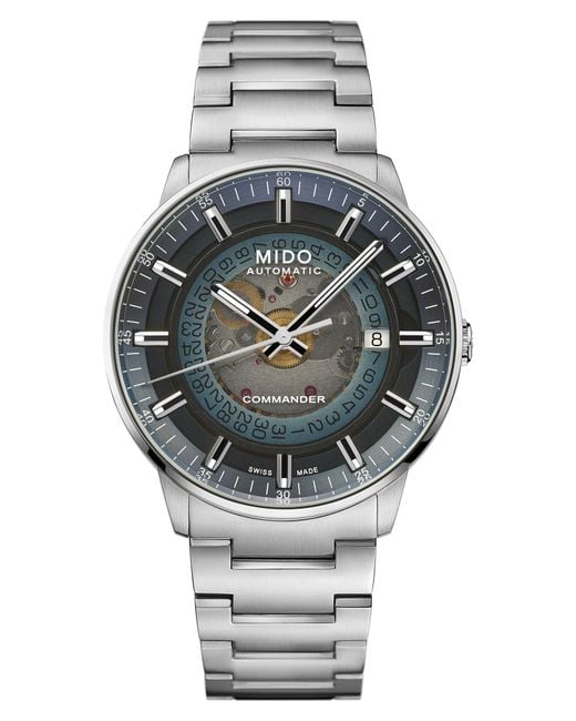 MIDO Gray Commander Gradient Skeletal Automatic Bracelet Watch, 40Mm for men