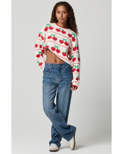 Florence By Mills Pink Cherry Crewneck Crop Sweater