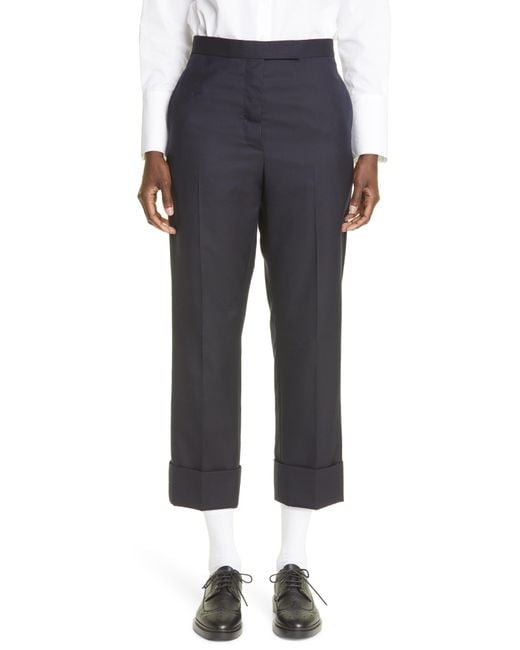 Thom Browne Blue Back Strap Wool Cuff Crop Pants