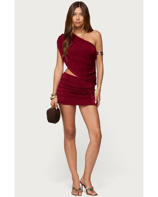 Edikted Red Fiora One-Shoulder Cutout Minidress