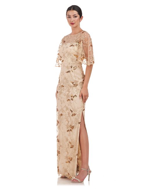 JS Collections Natural Daphne Embroidered Sequin Column Gown
