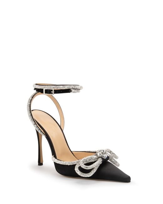 Mach & Mach Double Crystal Bow Pointed Toe Pump in Black | Lyst