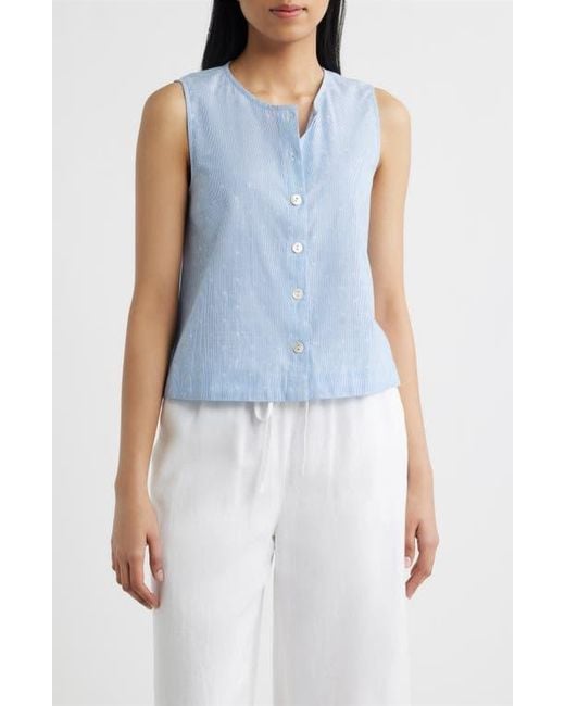 Cloth & Stone Blue Clip Dot Button Front Top