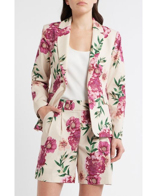 Tahari Pink Print One-Button Blazer