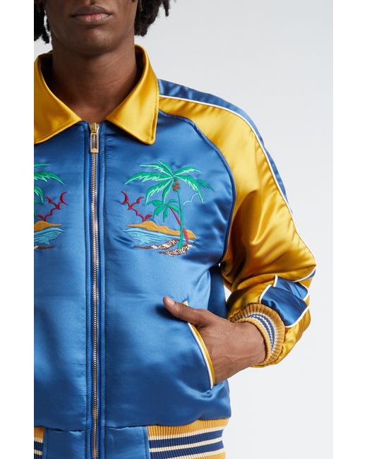 Rhude Blue Palm Eagles Souvenir Satin Jacket for men