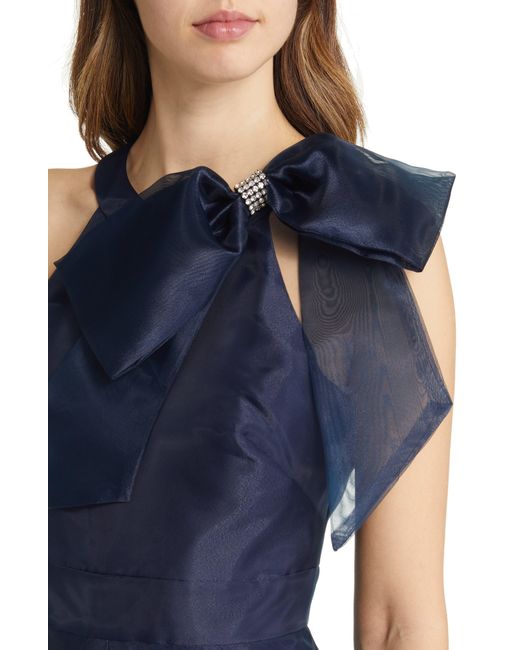 Eliza J Blue Bow Detail One-shoulder Taffeta Jumpsuit