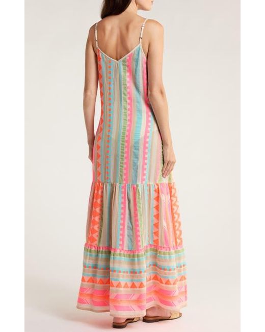 Elan Women's Pink Embroidered Tiered Cotton Blend Cover-Up Maxi Dress