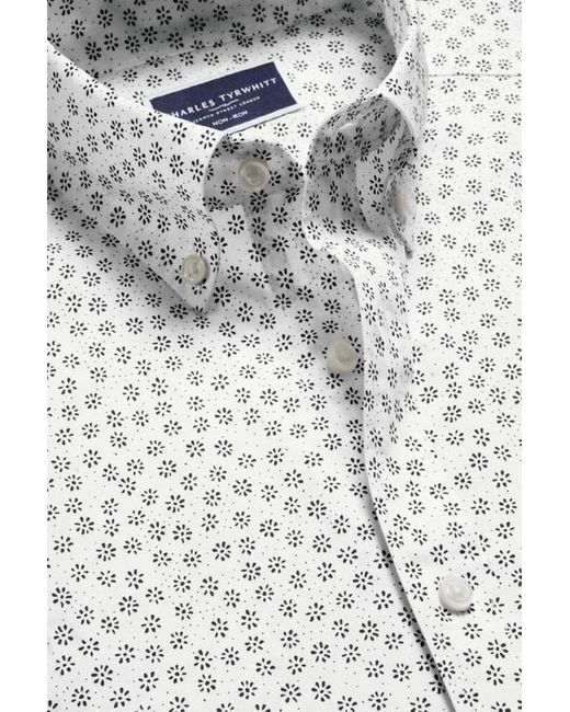 Charles Tyrwhitt White Slim Fit Semi-Cutaway Collar Non-Iron Floral Geo Print Shirt for men