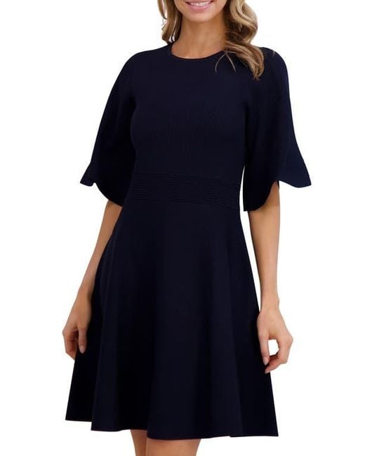 Ted Baker Blue Flutter Sleeve Fit & Flare Sweater Dress