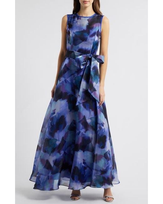 Eliza J Abstract Print Sleeveless A-Line Gown in Blue | Lyst